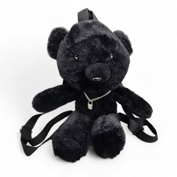 Bioworld Handbags - Hot Topic Bioworld Black Teddy Bear w/ Lock Necklace Plush‎ Backpack 14" Adult